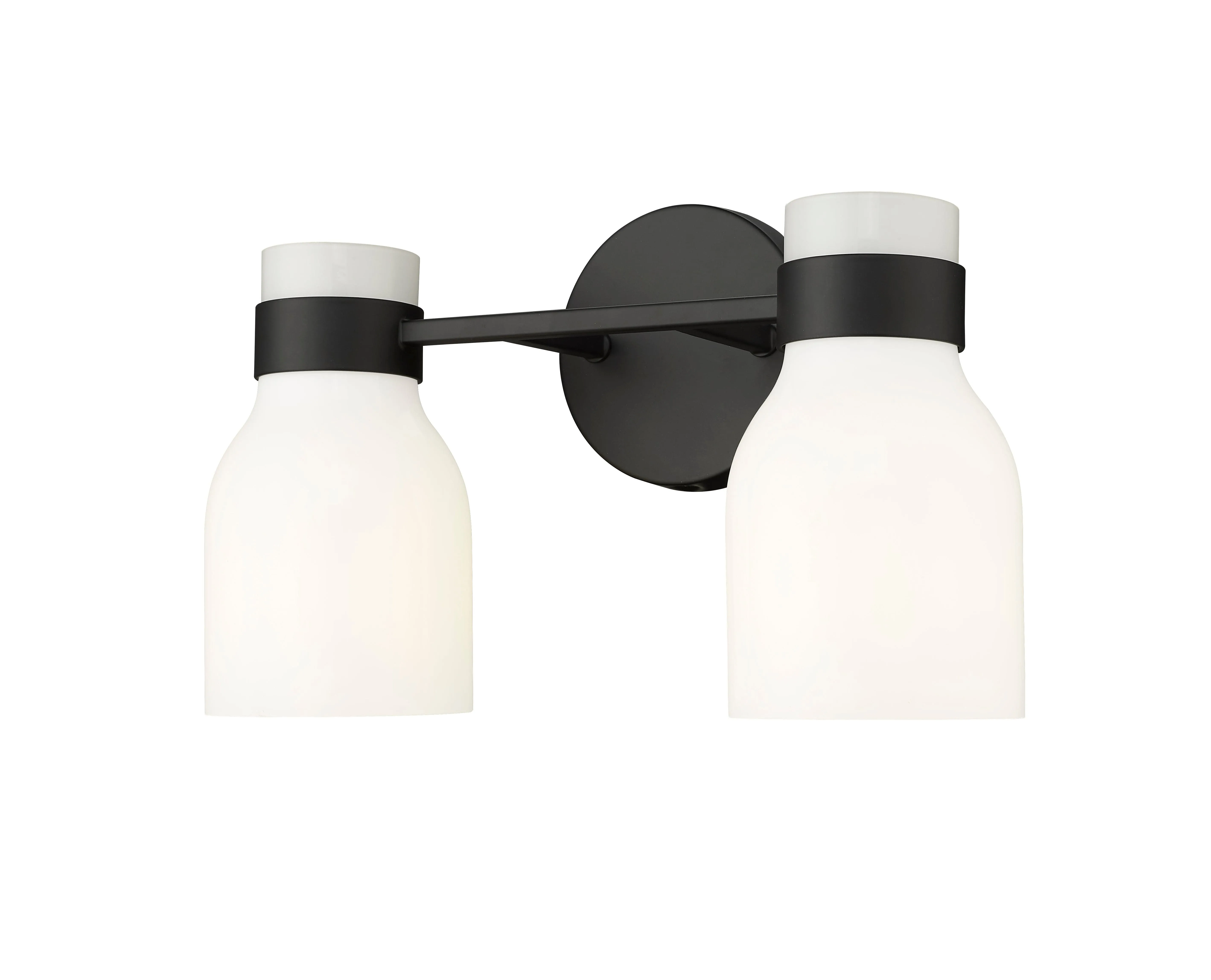 2 Lamps Corella Vanity Light - Matte Black - Opal Shiny Glass - 14in. Wide