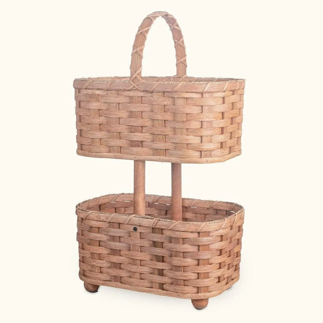 2-Tier Basket Storage | Large Amish Wicker Decorative Organizer