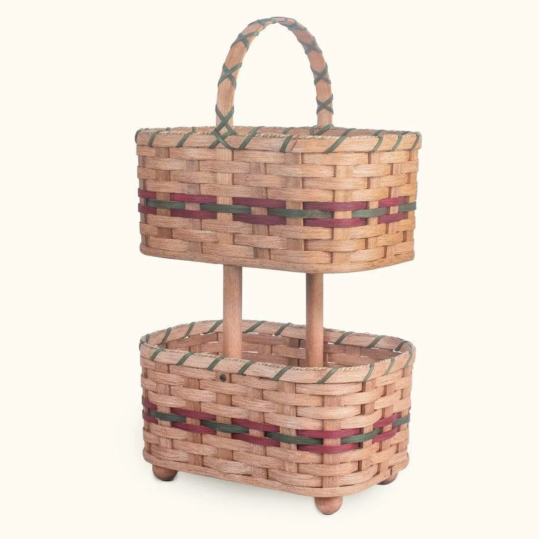 2-Tier Basket Storage | Large Amish Wicker Decorative Organizer