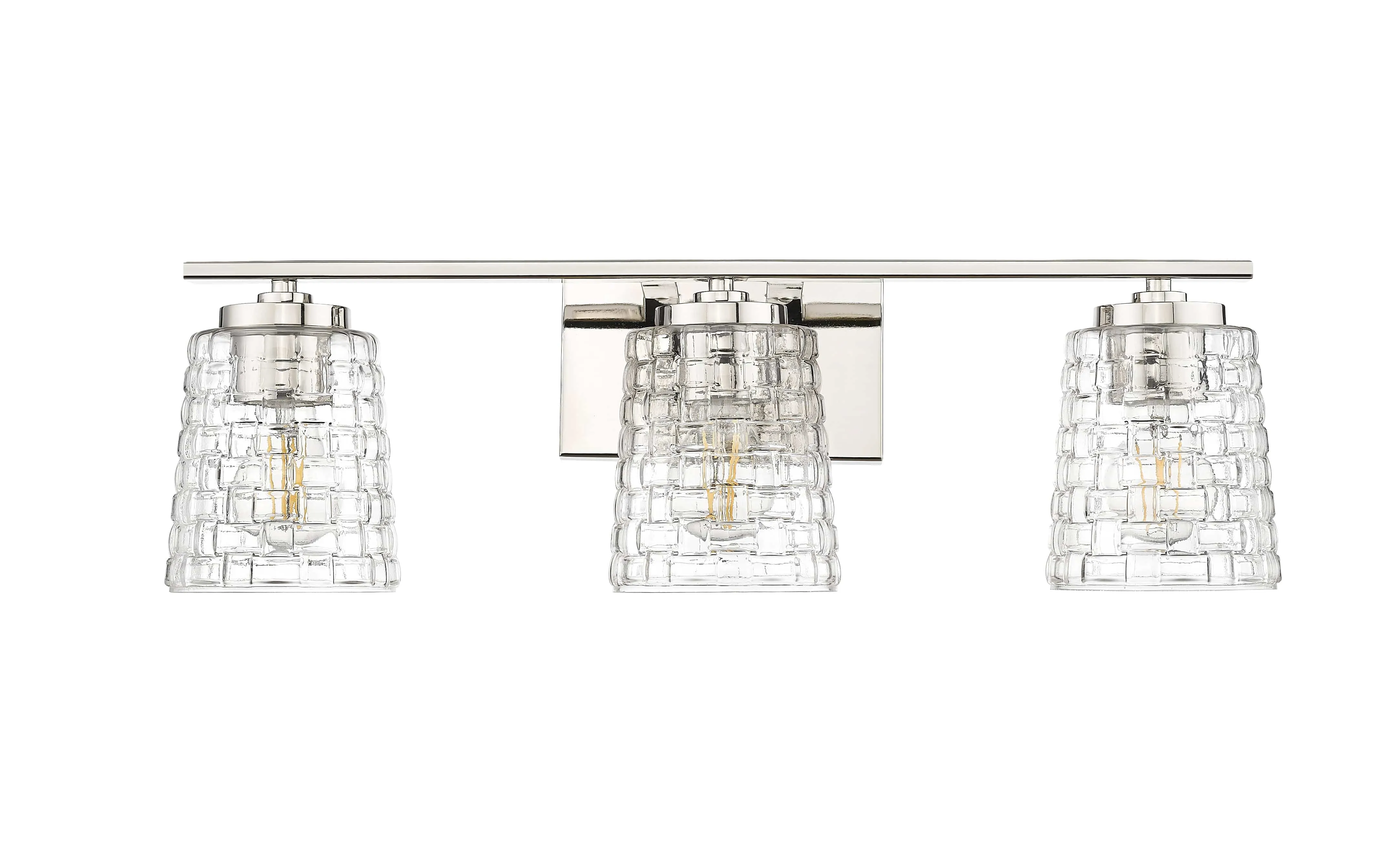 3 Lamps Saben Vanity Light - Polished Nickel - Clear Woven Glass - 23in. Wide