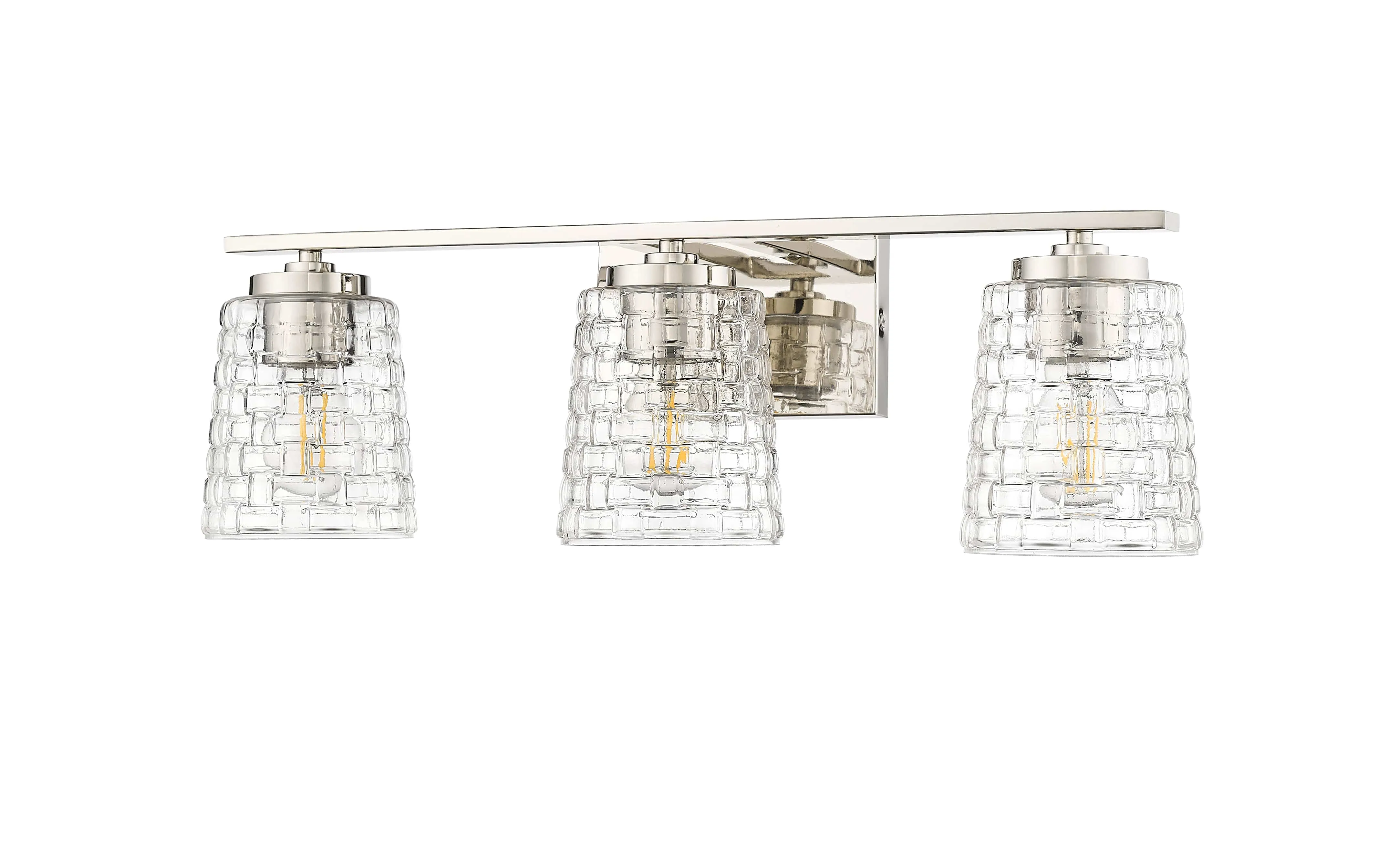 3 Lamps Saben Vanity Light - Polished Nickel - Clear Woven Glass - 23in. Wide