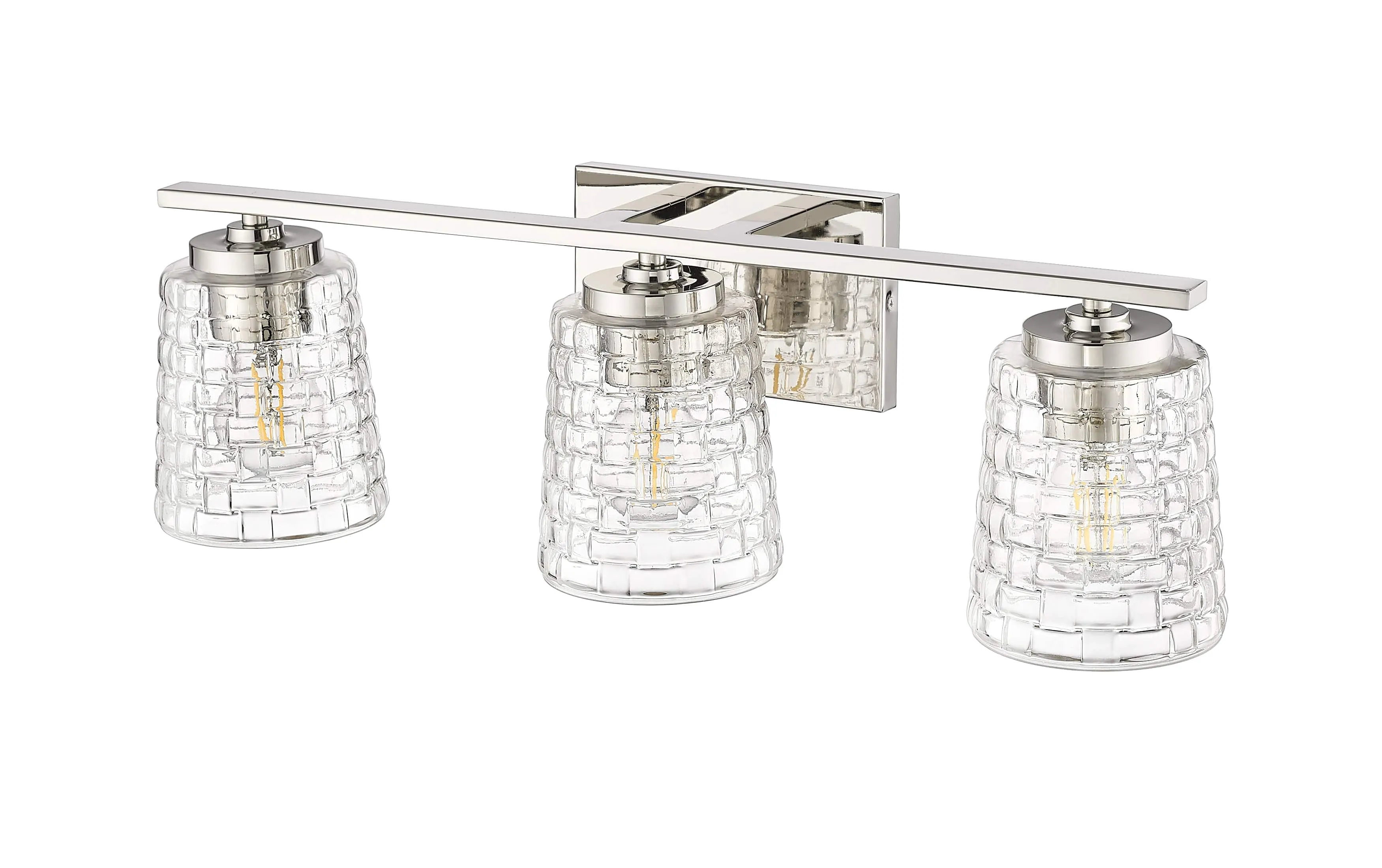 3 Lamps Saben Vanity Light - Polished Nickel - Clear Woven Glass - 23in. Wide