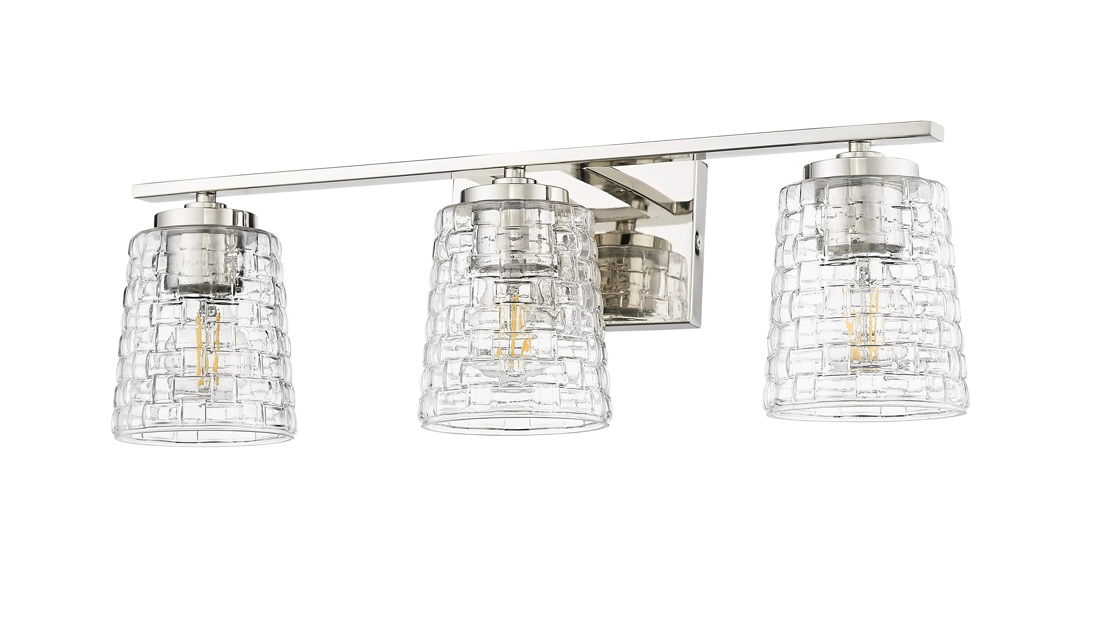 3 Lamps Saben Vanity Light - Polished Nickel - Clear Woven Glass - 23in. Wide