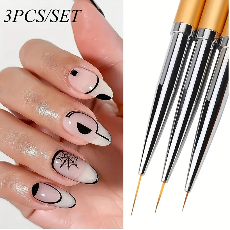 3pc Nail Art Pen Set with Drawing Hooks  Brushes