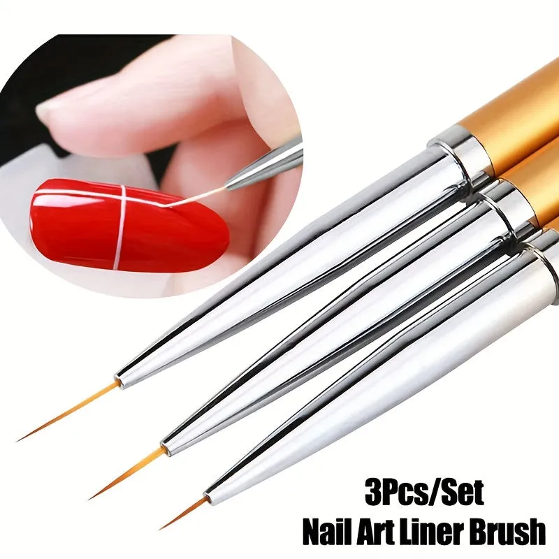 3pc Nail Art Pen Set with Drawing Hooks  Brushes