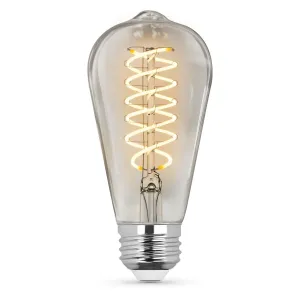 6.5W (60W Replacement) ST19 E26 Dimmable Spiral Filament Clear Glass Vintage Edison LED Light Bulb, Bright White