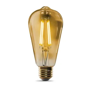 6.5W (60W Replacement) Warm Light (2100K) E26 Base ST19 Dusk to Dawn Amber Glass Filament LED