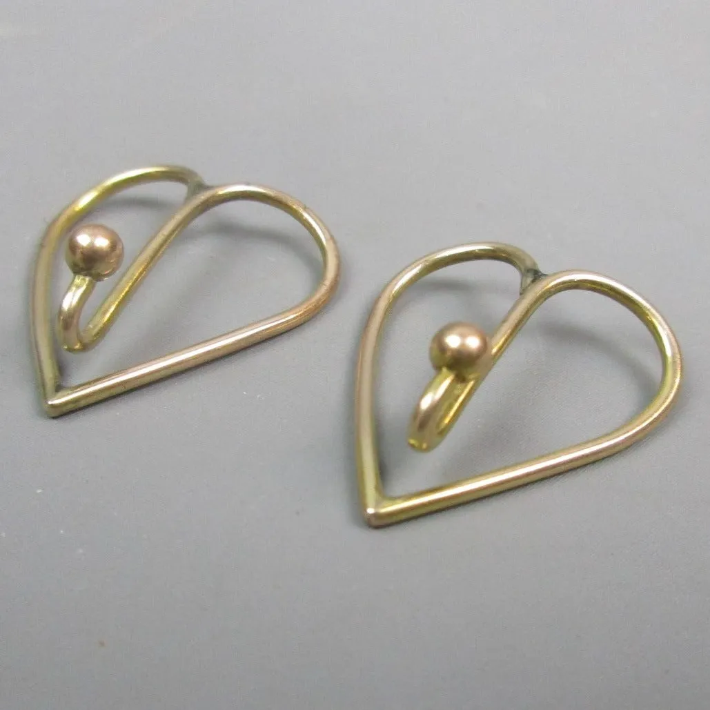 9ct Indian Gold Heart Shaped Dress Clips In Original Box Art Deco 1930's