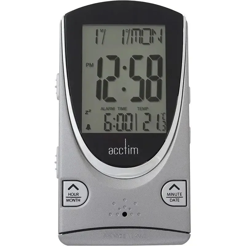 Acctim Porto Travel Alarm Clock - Silver