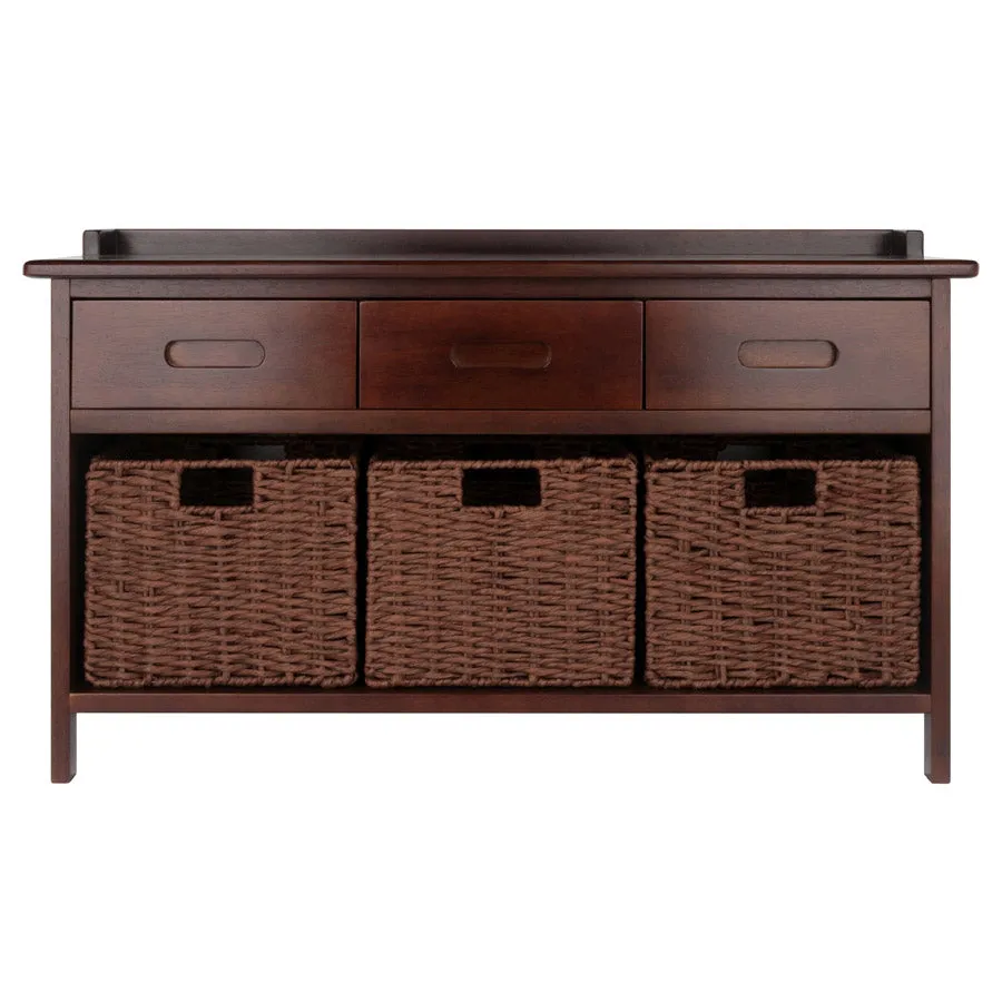 Adriana Storage Bench with 3 Wicker Baskets - Walnut