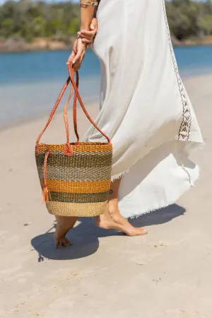 African Woven Basket in Brown Orange