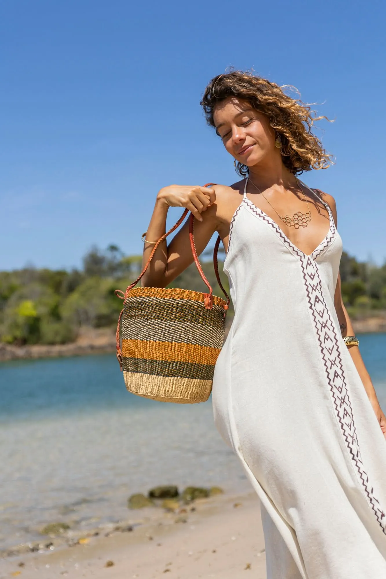 African Woven Basket in Brown Orange