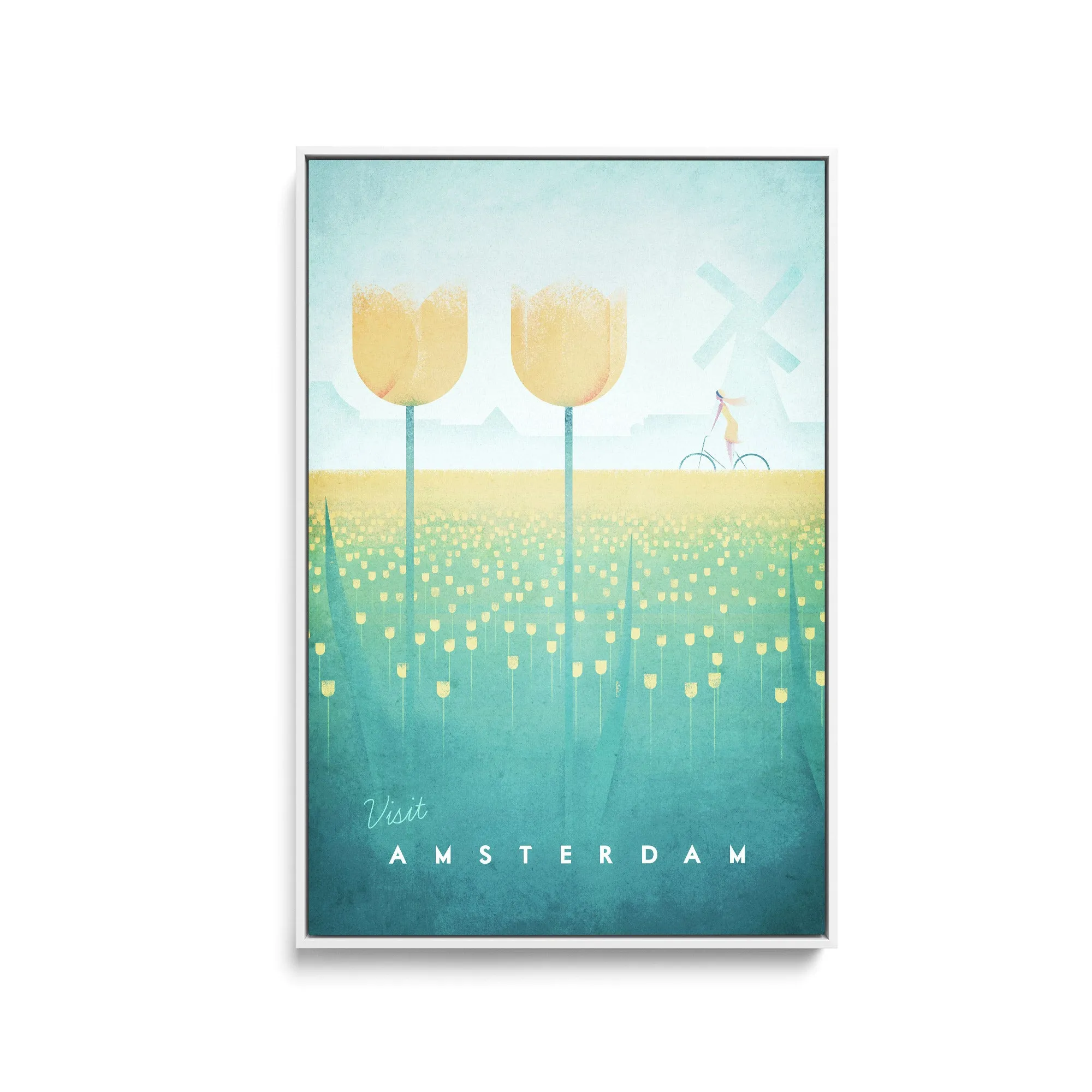 Amsterdam by Henry Rivers - Stretched Canvas Print or Framed Fine Art Print - Artwork- Vintage Inspired Travel Poster