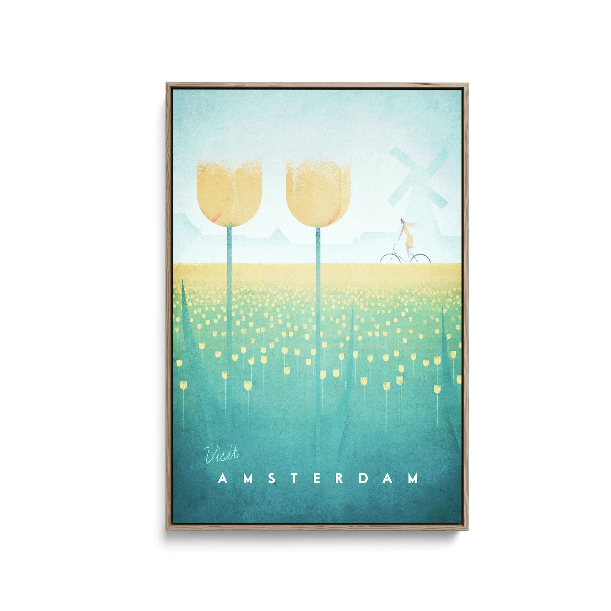 Amsterdam by Henry Rivers - Stretched Canvas Print or Framed Fine Art Print - Artwork- Vintage Inspired Travel Poster