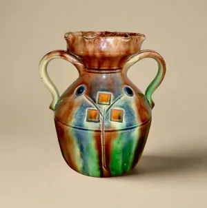 Art Nouveau Ruskin Style Dripware Two Handled Vase