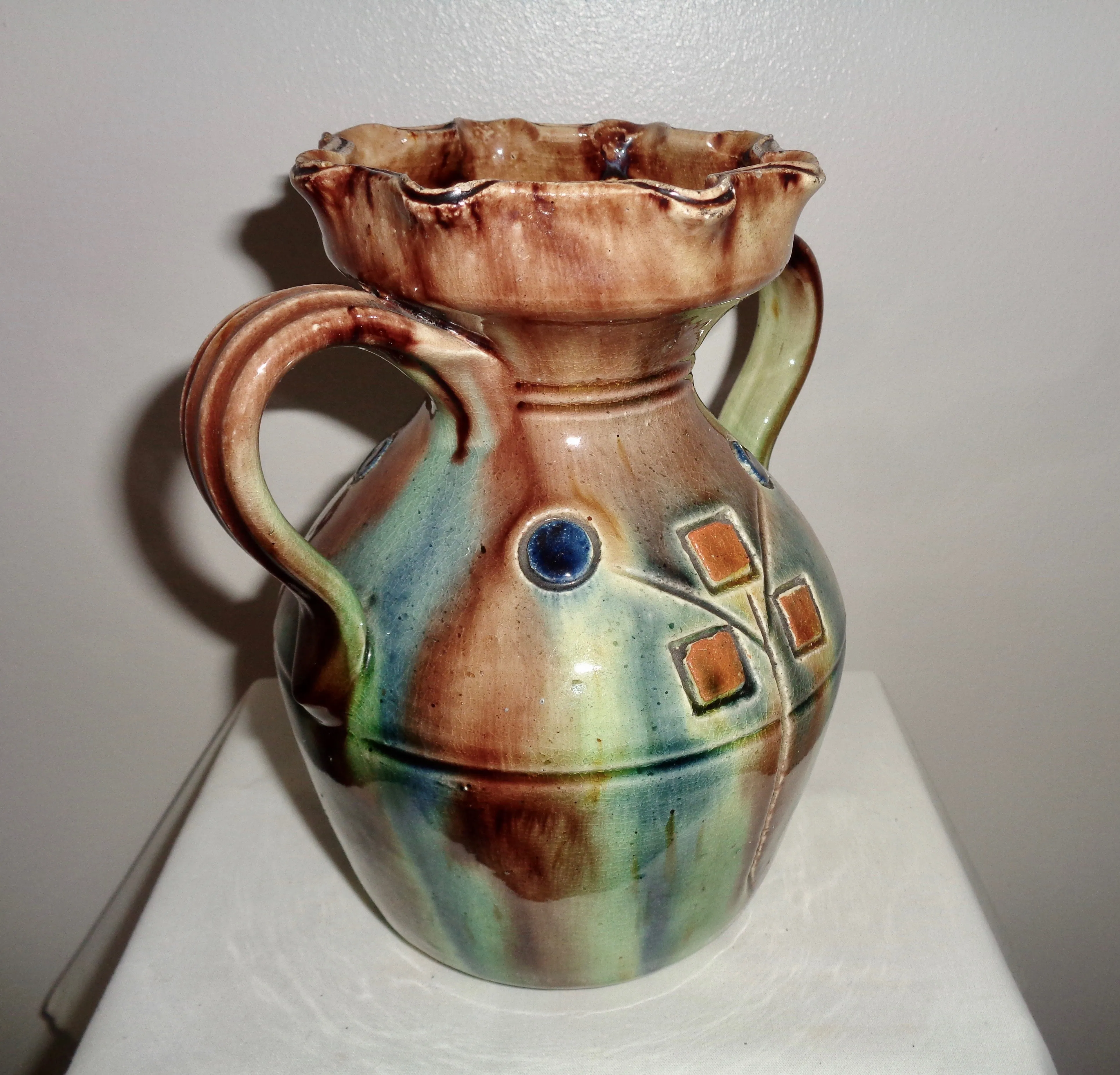 Art Nouveau Ruskin Style Dripware Two Handled Vase