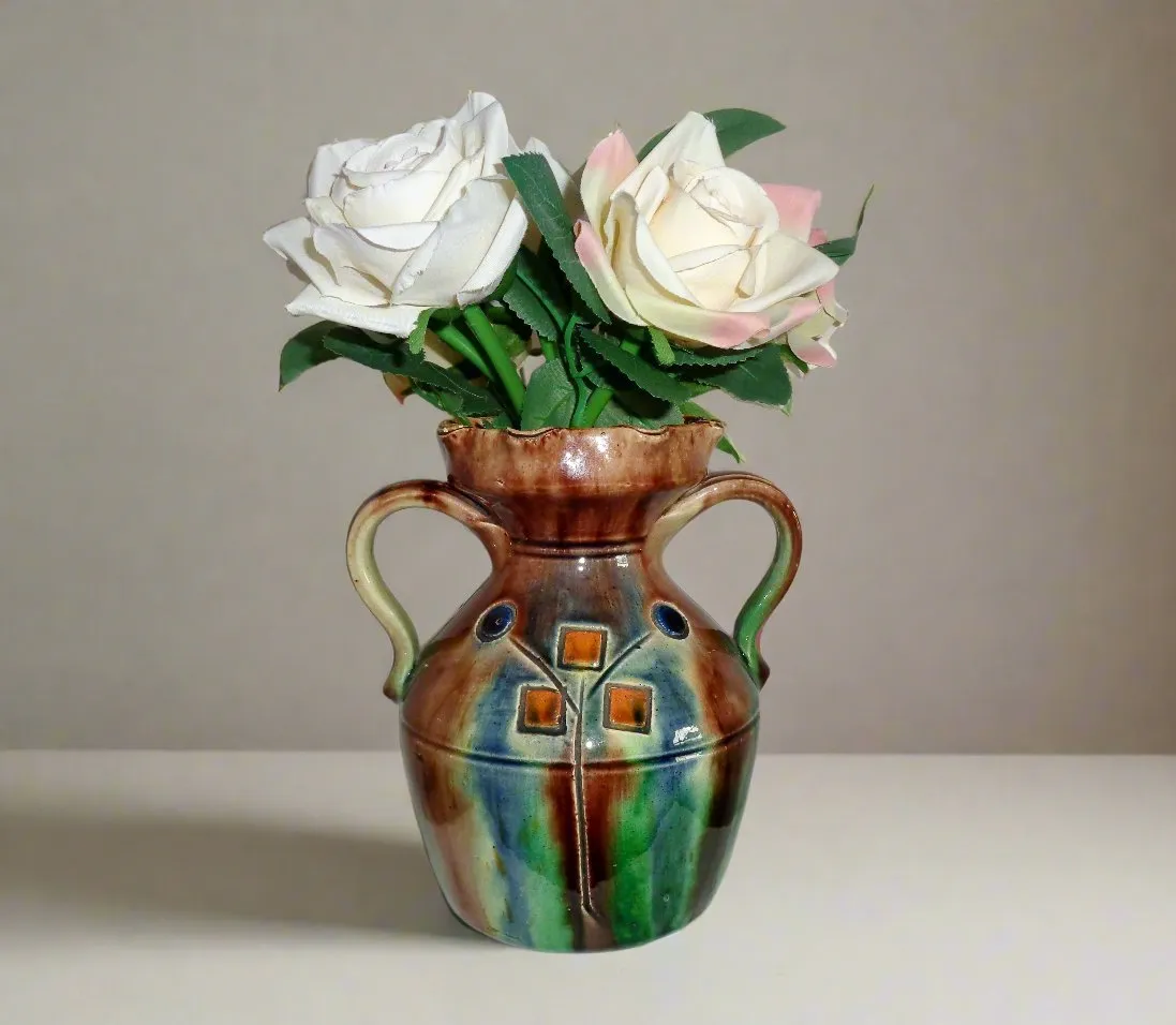 Art Nouveau Ruskin Style Dripware Two Handled Vase