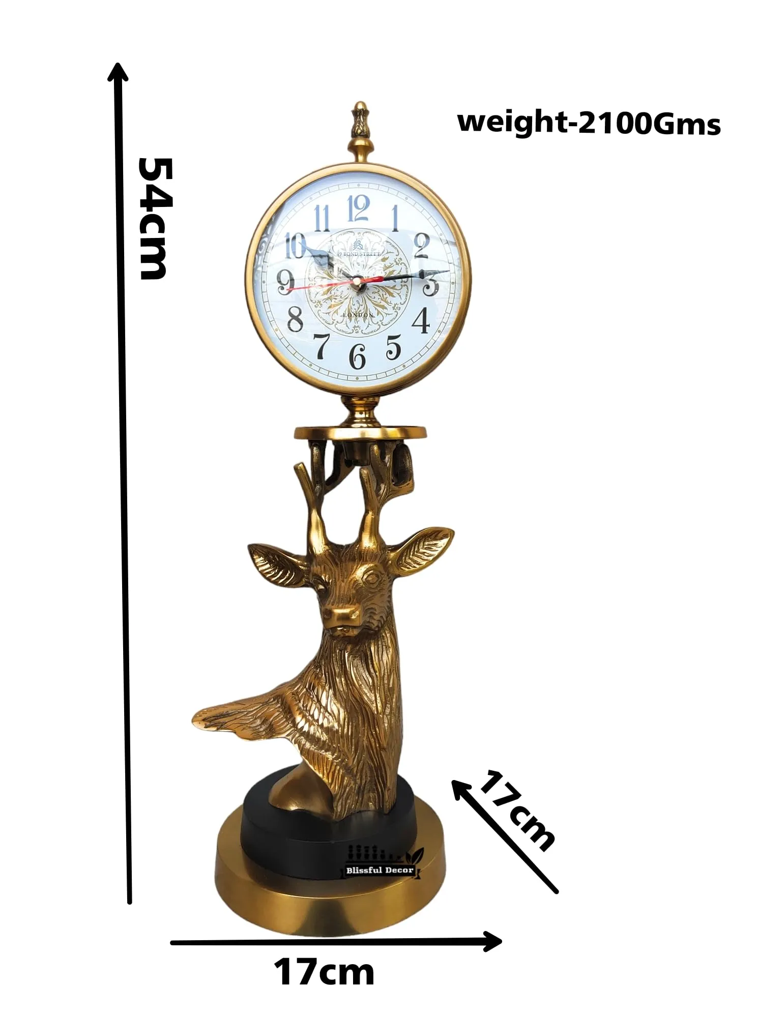 Blissful Decor Antique Reindeer Head Design Metal Handing Clock, Unique Design Reindeer Clock,Decorative showpeice Clock Clock,Antique -Gold,House Warming Gift,Home Decor Size (22 -inch) Table Decor