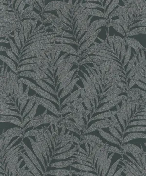 Botanical Wallpaper in Black/Silver/Pink