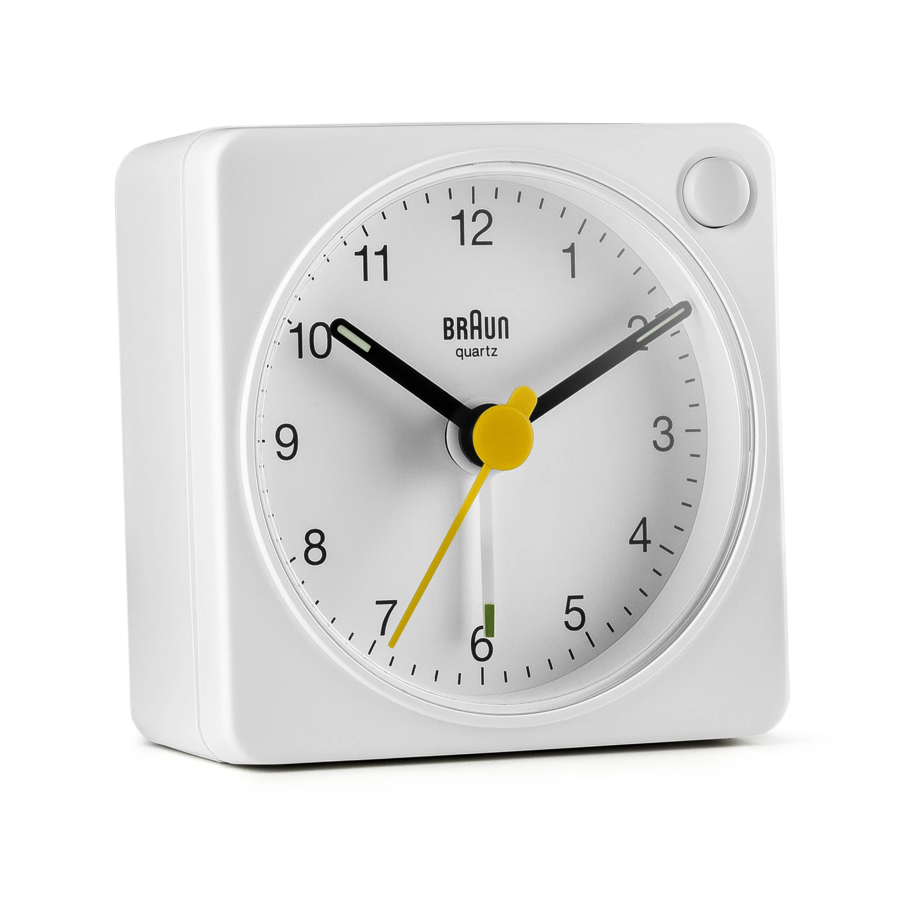 Braun Classic Travel Analogue Alarm Clock – White/White