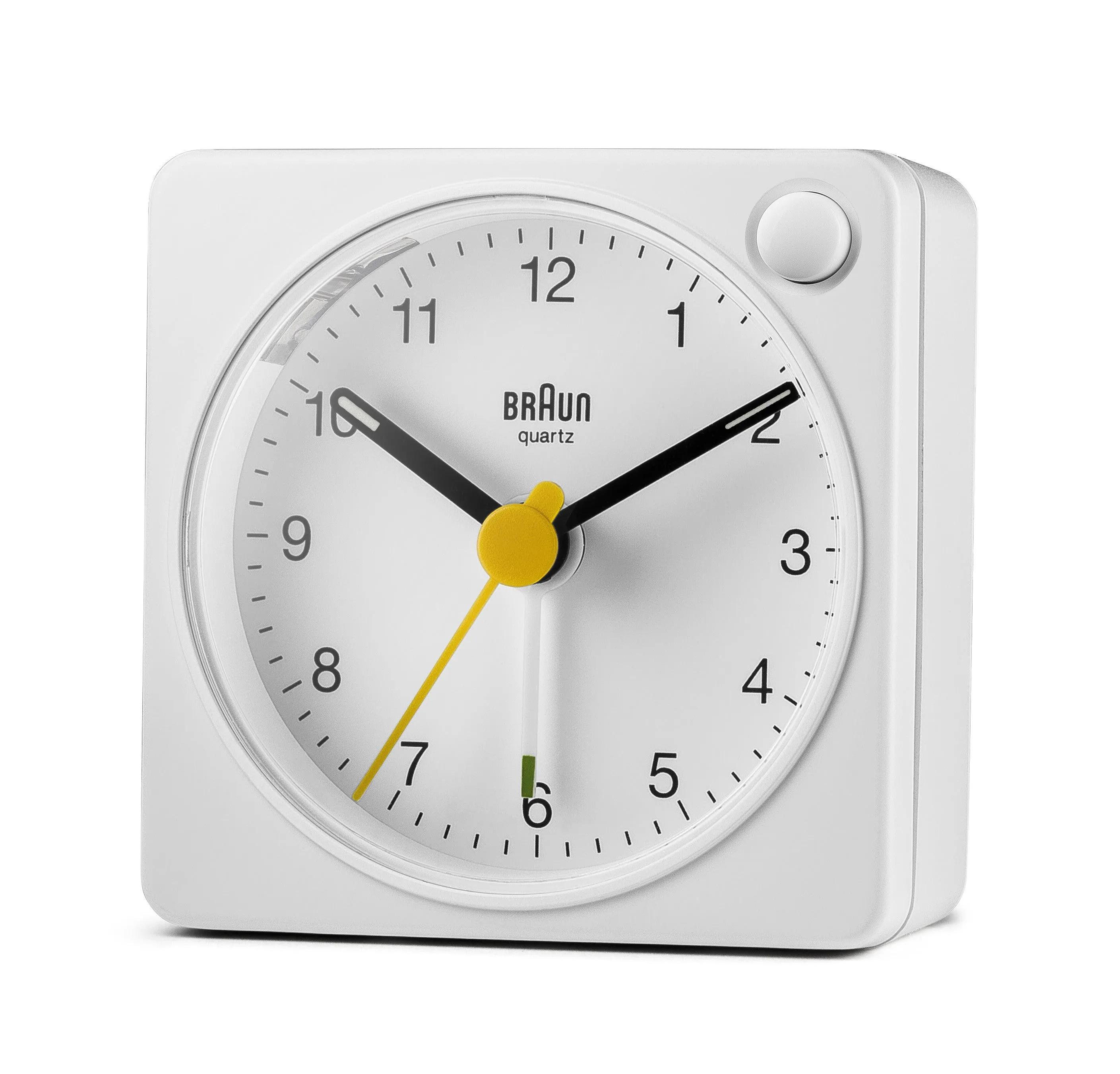 Braun Classic Travel Analogue Alarm Clock – White/White