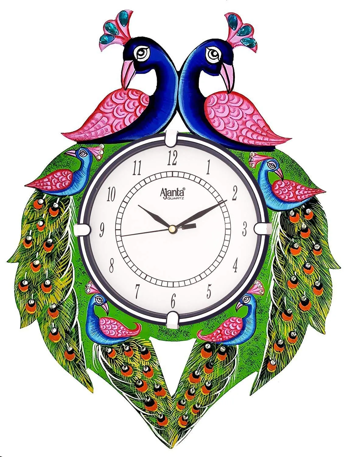 Circadian Ajanta Wooden Analog Wall Clock Design for Home Hall Living Room Decor Office Kids Bedroom Stylish Ethnic Antique Decorative Multi colour Peacock 33*33 cm ( Pack Of 1 )