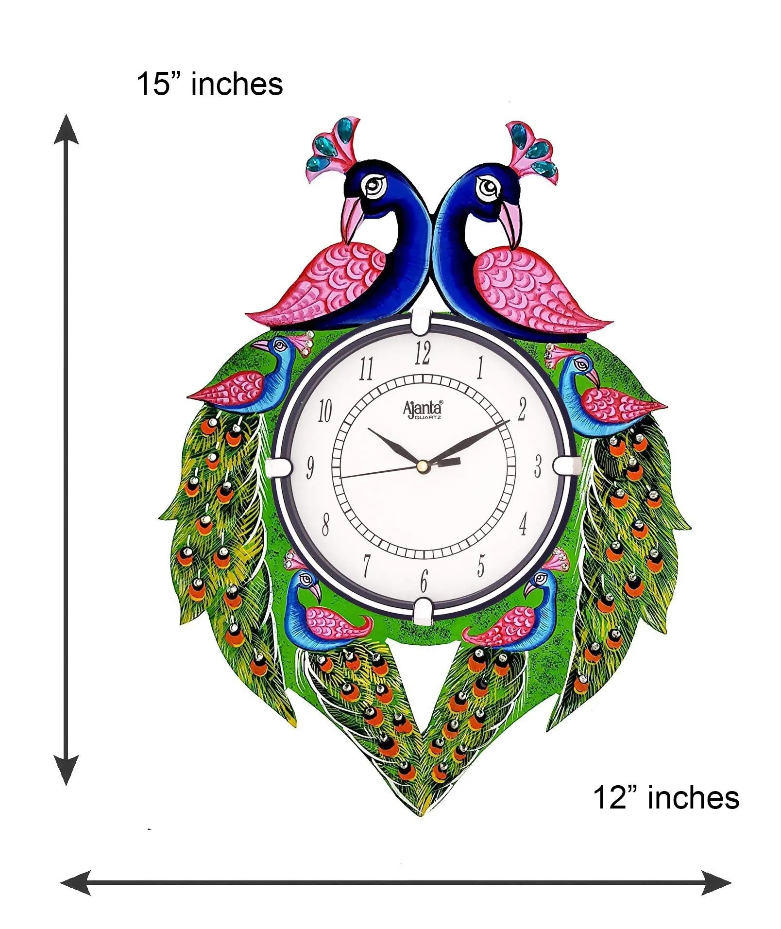 Circadian Ajanta Wooden Analog Wall Clock Design for Home Hall Living Room Decor Office Kids Bedroom Stylish Ethnic Antique Decorative Multi colour Peacock 33*33 cm ( Pack Of 1 )