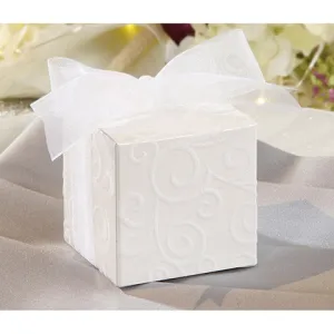 David Tutera Favor Box - White Flocked Swirl -  24 Pieces