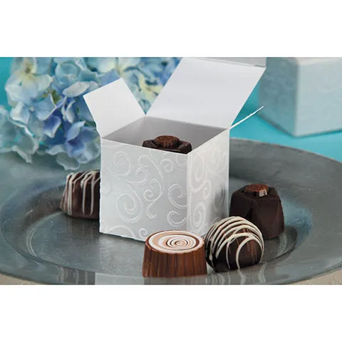 David Tutera Favor Box - White Flocked Swirl -  24 Pieces