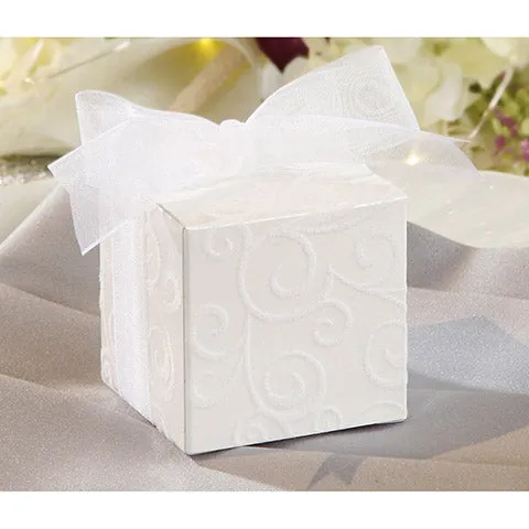 David Tutera Favor Box - White Flocked Swirl -  24 Pieces