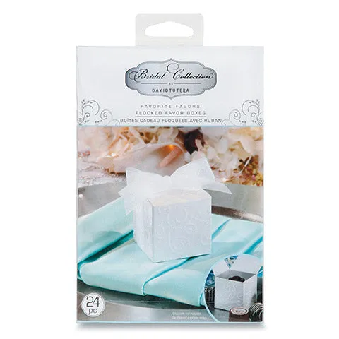 David Tutera Favor Box - White Flocked Swirl -  24 Pieces