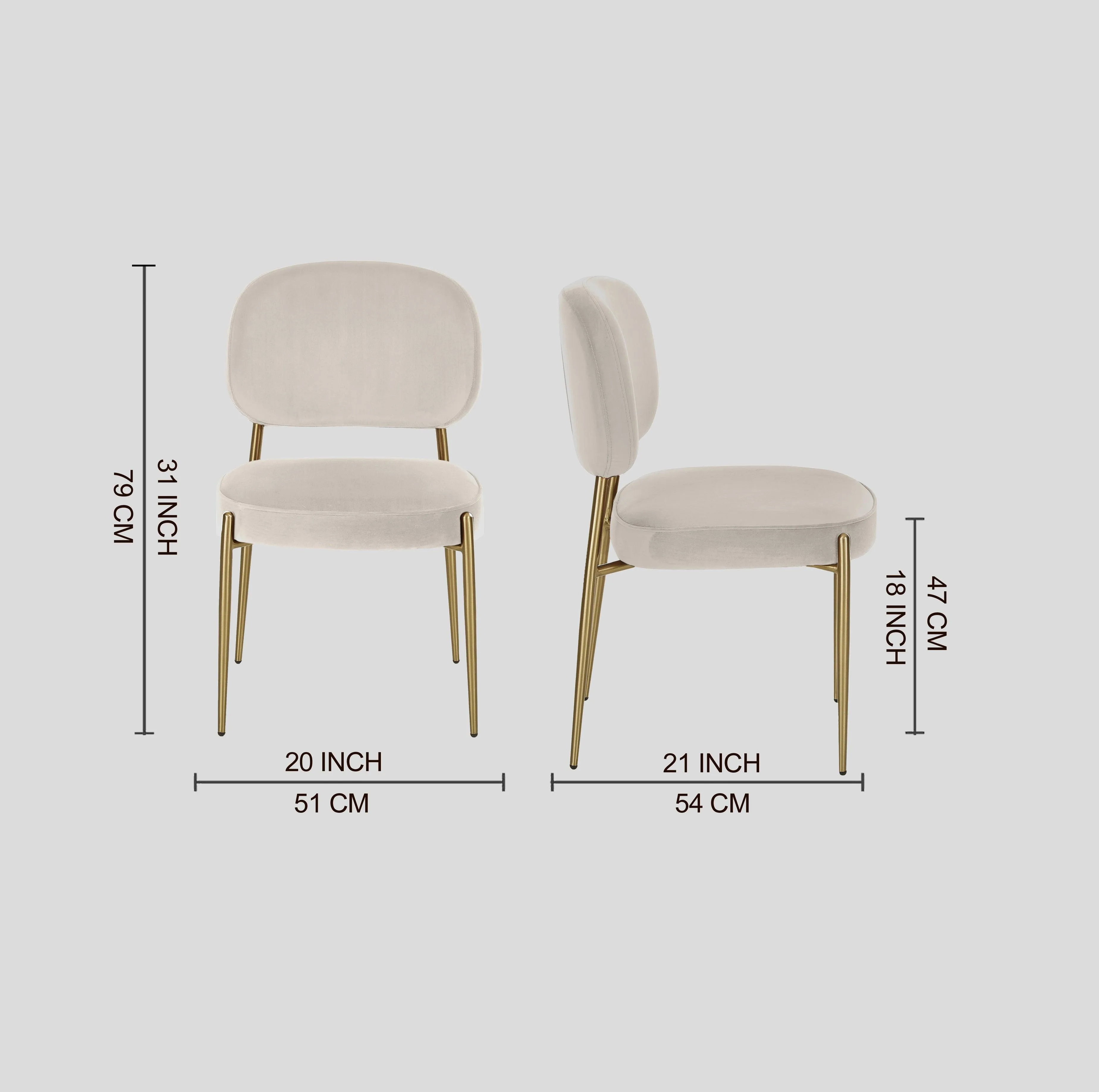 Dining Chair Gold With Off  White Fabric Finish