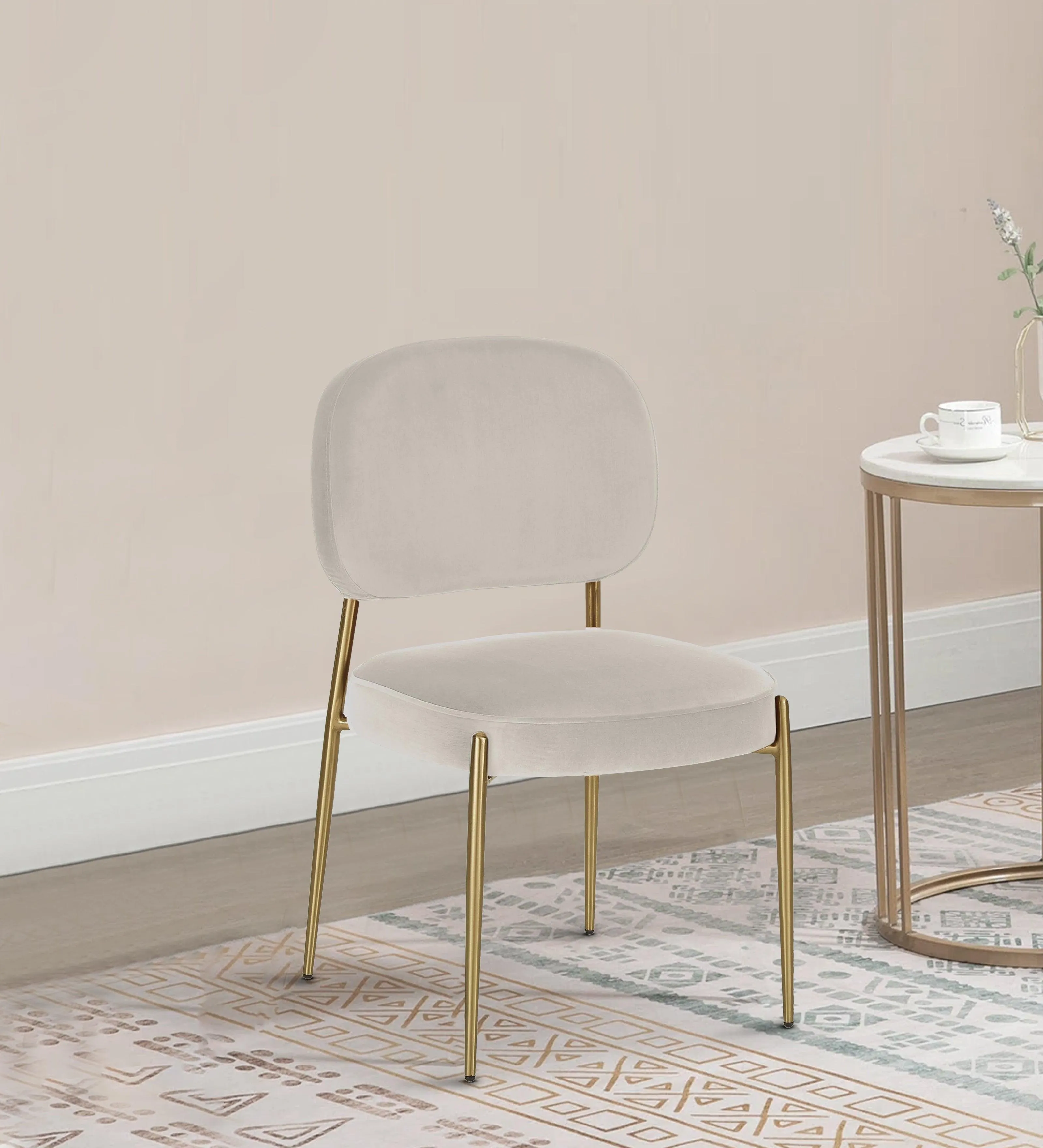 Dining Chair Gold With Off  White Fabric Finish