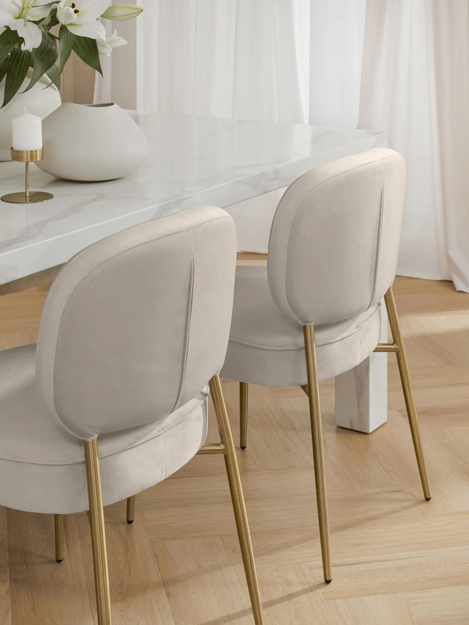 Dining Chair Gold With Off  White Fabric Finish