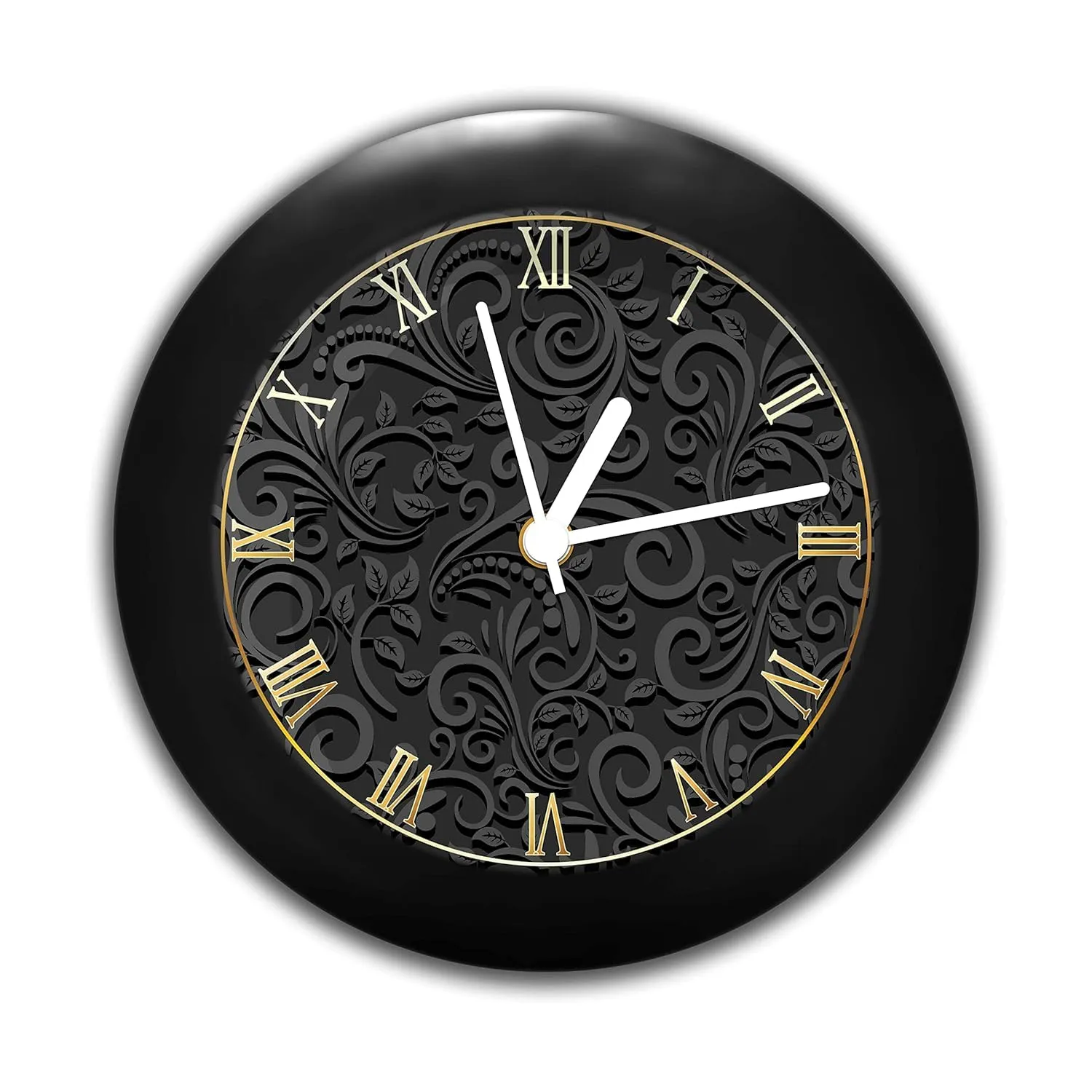 Epic Stuff - Black Pattern Design Plastic Round Table Clock - Best Accessories for Home and Office Decor