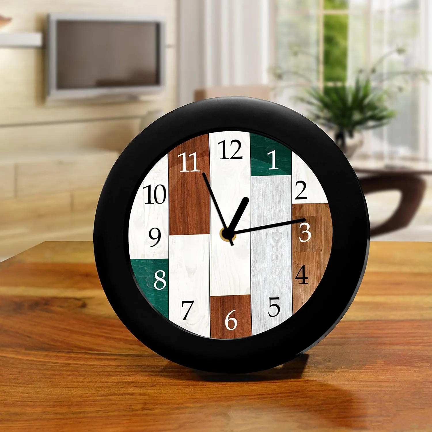 Epic Stuff - Decor Wood Design Plastic Round Table Clock - Best Accessories for Home and Office Decor