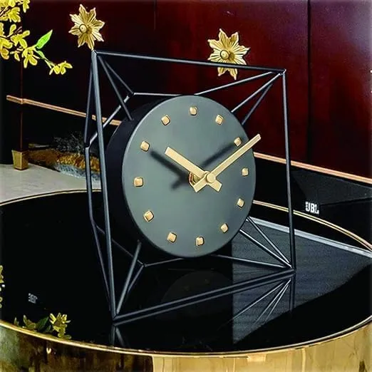 Equater Versatile Black Metal Table Clock with Modern Geometric Design – Sleek Office and Study Décor | Ideal Gift Option