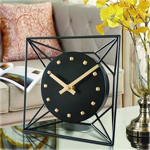 Equater Versatile Black Metal Table Clock with Modern Geometric Design – Sleek Office and Study Décor | Ideal Gift Option