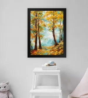 GADGETS WRAP Printed Photo Frame Matte Painting for Home Office Studio Living Room Decoration (11x17inch Black Framed) - Colorful Forest Oil Painting #3