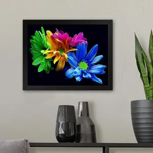 GADGETS WRAP Printed Photo Frame Matte Painting for Home Office Studio Living Room Decoration (11x9inch Black Framed) - Colorful Flowers 1