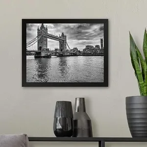 GADGETS WRAP Printed Photo Frame Matte Painting for Home Office Studio Living Room Decoration (11x9inch Black Framed) - London Bridge & Lake B&W