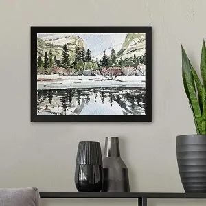 GADGETS WRAP Printed Photo Frame Matte Painting for Home Office Studio Living Room Decoration (11x9inch Black Framed) - Mirror Lake Print