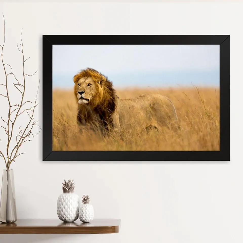 GADGETS WRAP Printed Photo Frame Matte Painting for Home Office Studio Living Room Decoration (14x11inch Black Framed) - African Lion