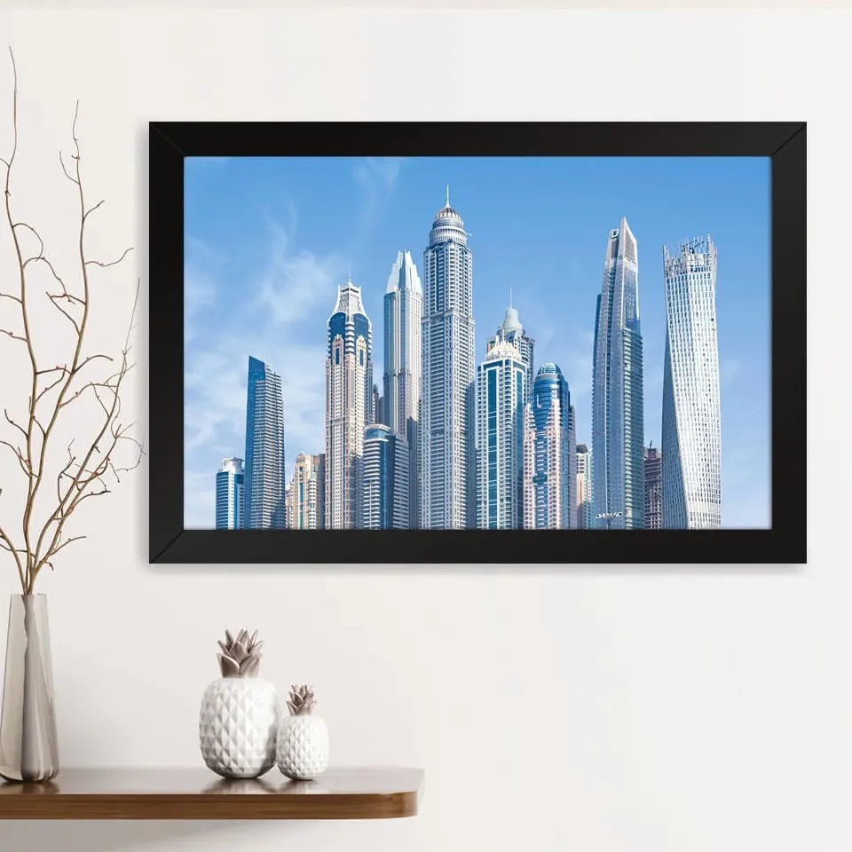 GADGETS WRAP Printed Photo Frame Matte Painting for Home Office Studio Living Room Decoration (14x11inch Black Framed) - Dubai Beautiful City