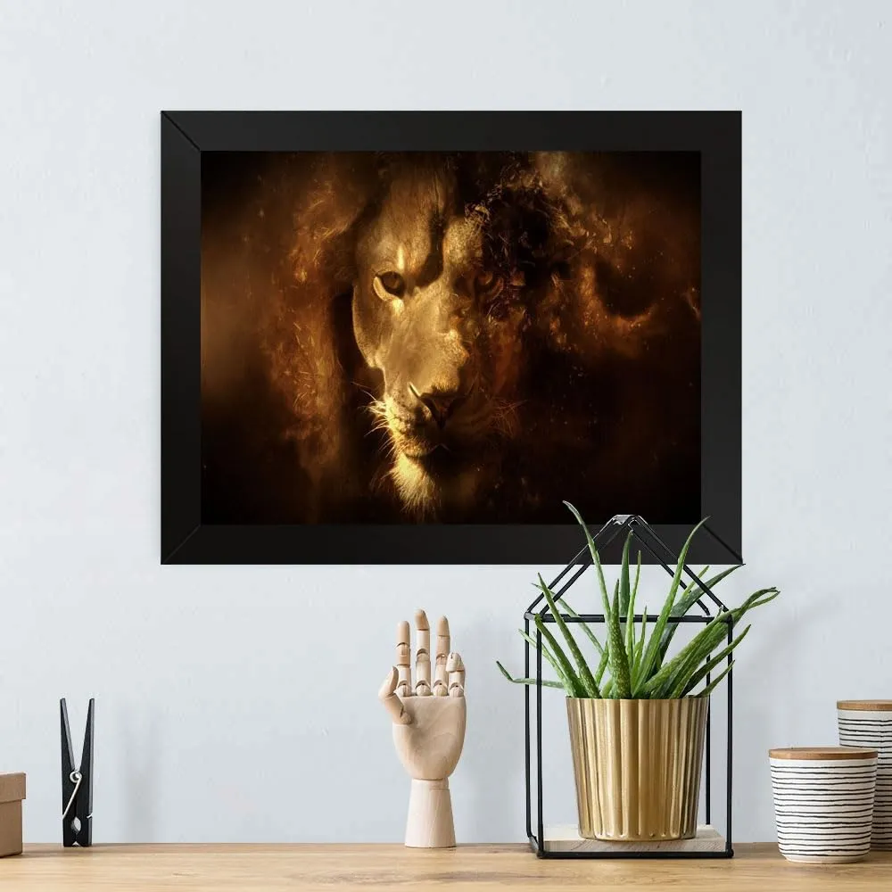 GADGETS WRAP Printed Photo Frame Matte Painting for Home Office Studio Living Room Decoration (17x11inch Black Framed) - Angry Lion