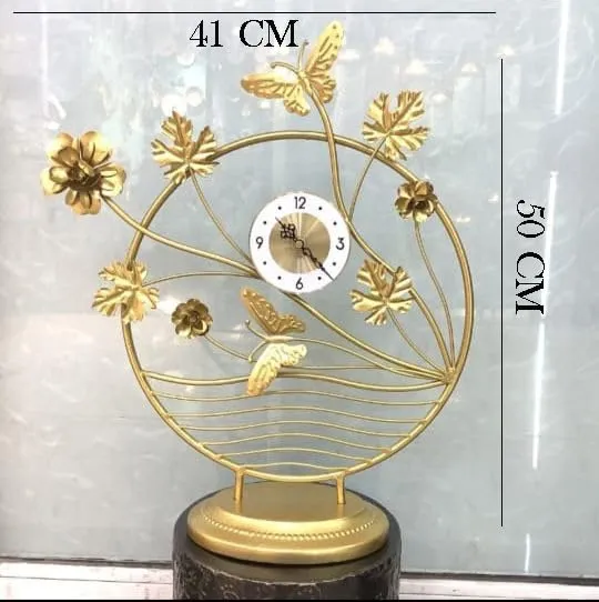 Glaceon Desk Clock Battery Operated Modern Metal Design for Bedroom, Office, Kitchen - Desk Clock Modern Butterfly Design Silent Quartz Round Large Display -Décor for Desktop Table, Countertop (GL-09)