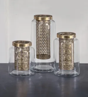 Glass and Gold Foil Candleholders (set of three)