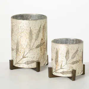 Glass Leaf Candleholder Set 2