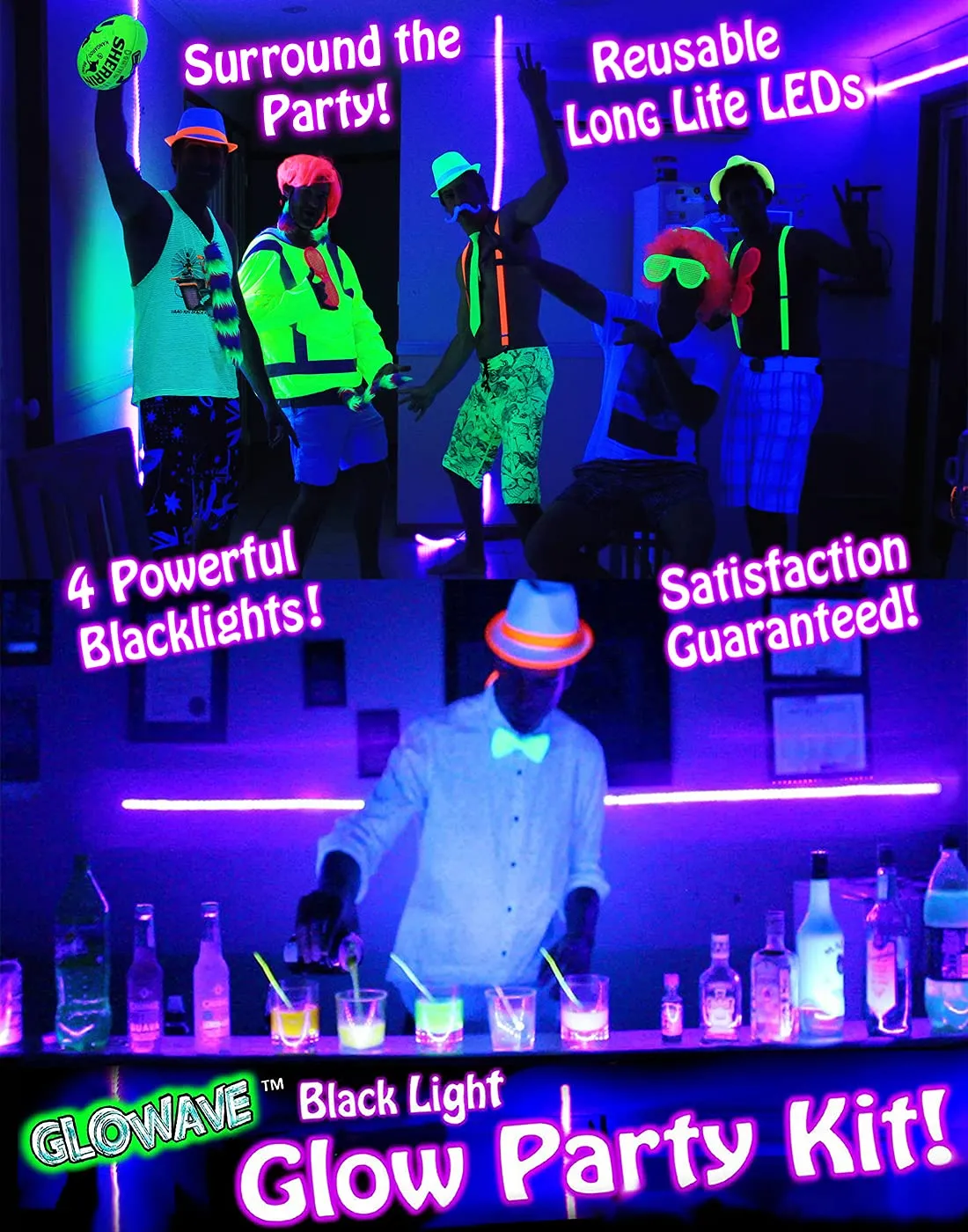 Glow Party Blacklight Led Strip Kit 115w Uv Lights for Neon Party