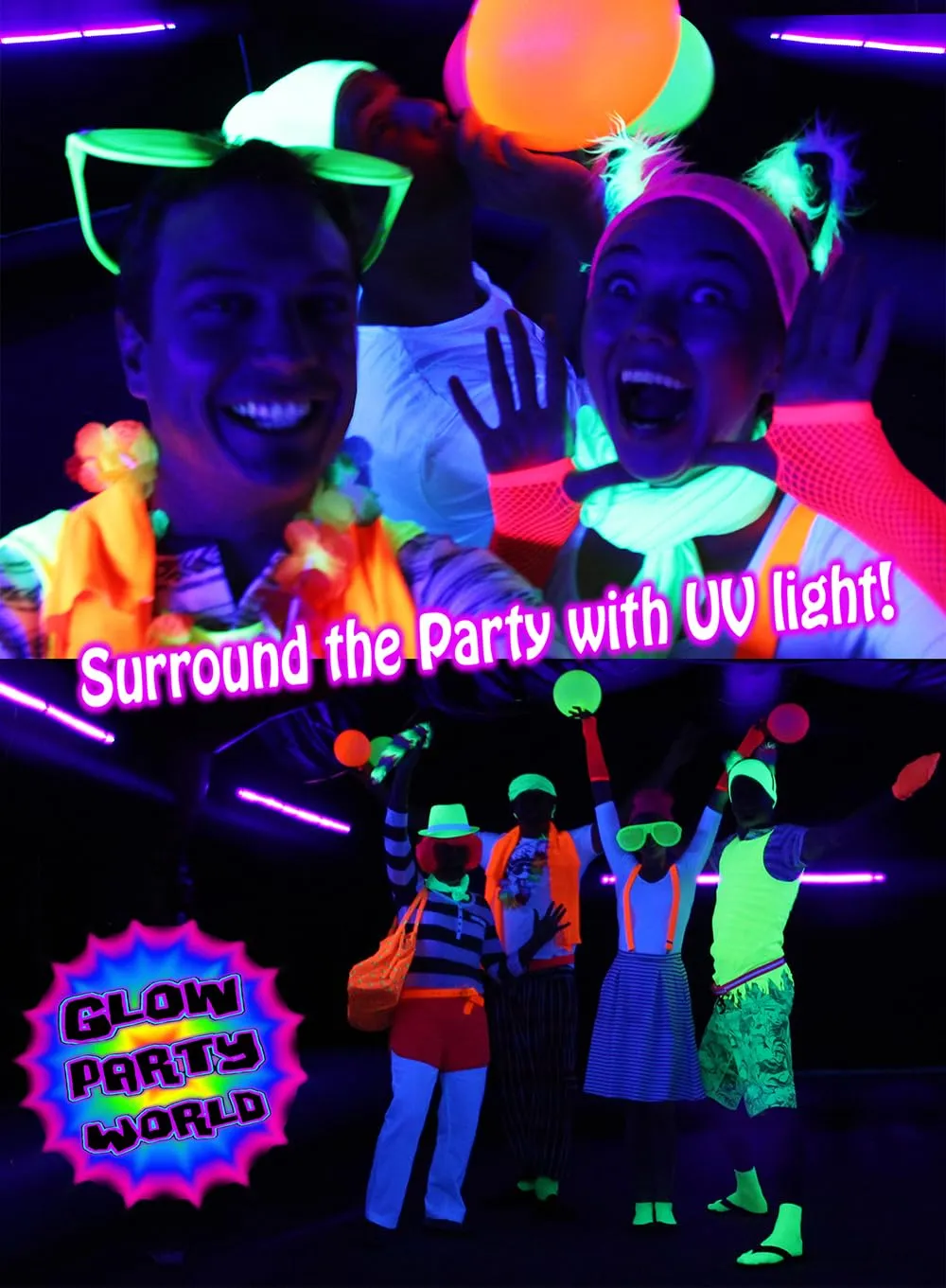 Glow Party Blacklight Led Strip Kit 115w Uv Lights for Neon Party